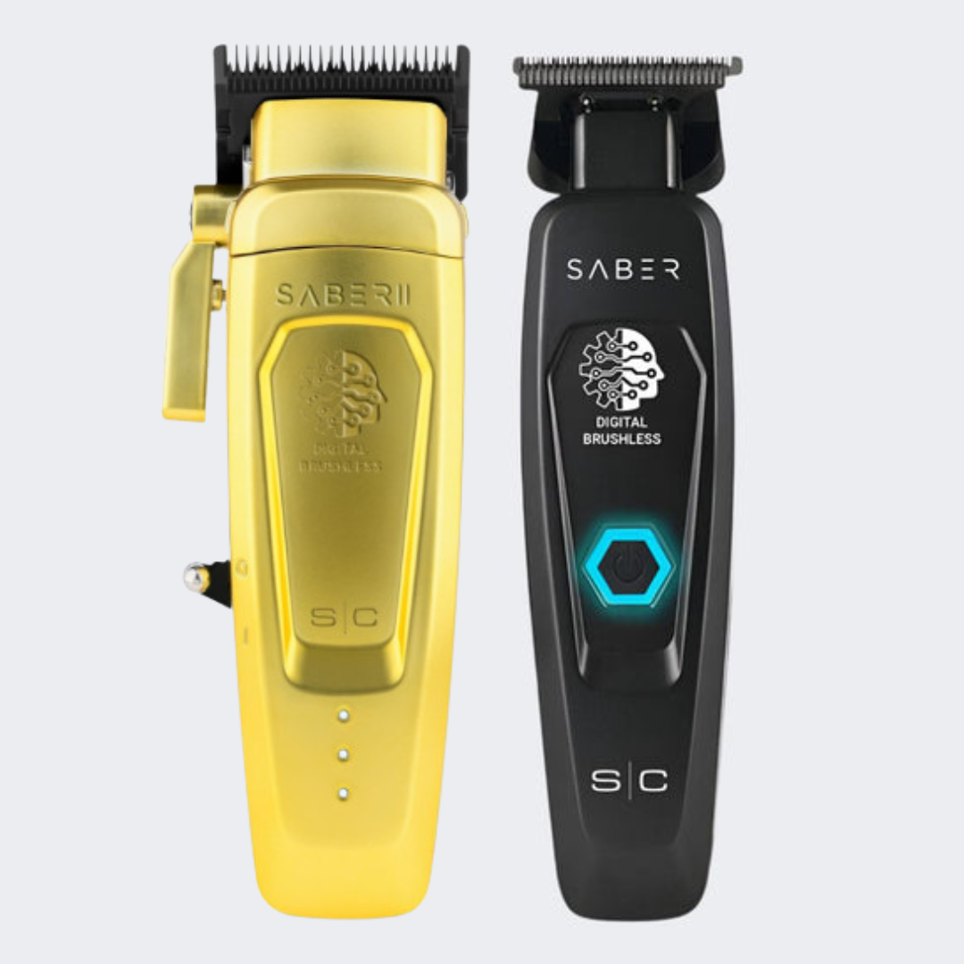 StyleCraft Saber II Clipper Gold + Saber Professional Trimmer Black Combo
